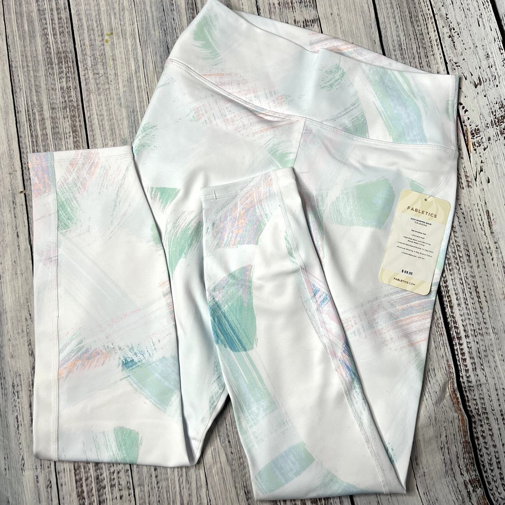 Fabletics High Waisted White & Pastel 7/8 Athletic Leggings Medium